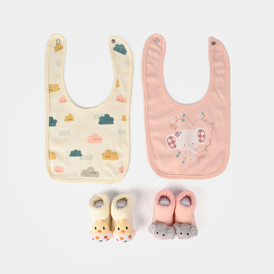 Baby Bibs & Booties Set | 4 Pcs