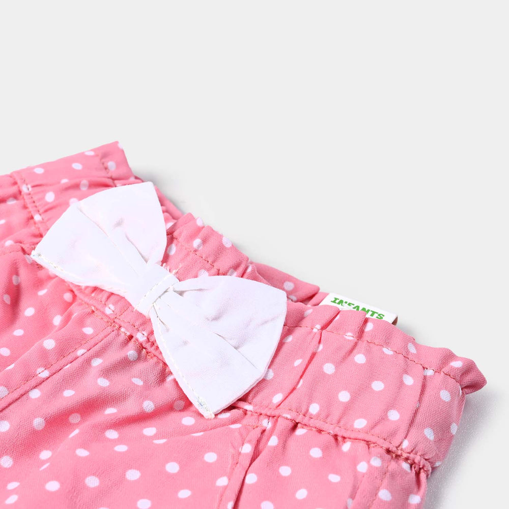 Infant Girls Cotton Short Printed Dots-Coral