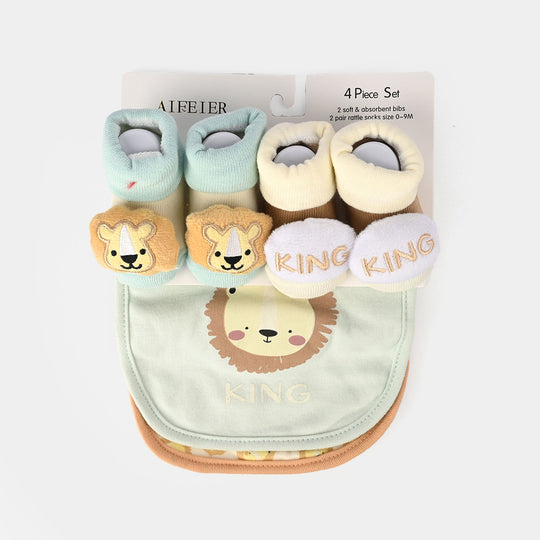 Baby Bibs & Booties Set | 4 Pcs