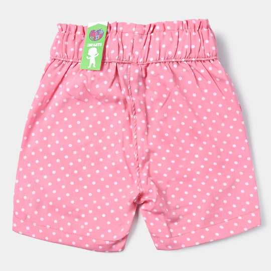 Infant Girls Cotton Short Printed Dots-Coral