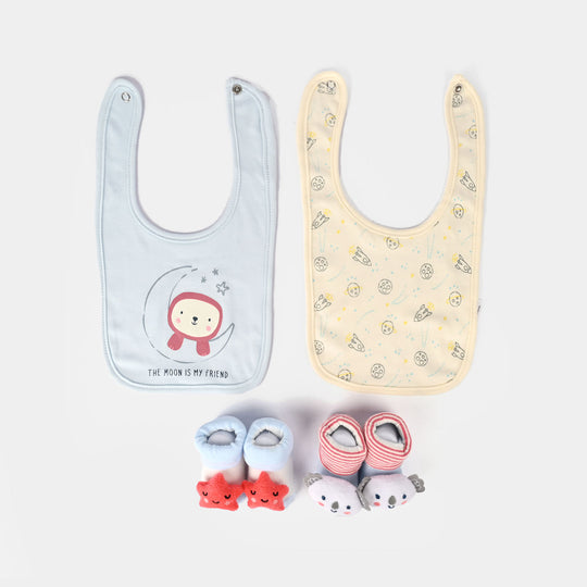 Baby Bibs & Booties Set | 4 Pcs
