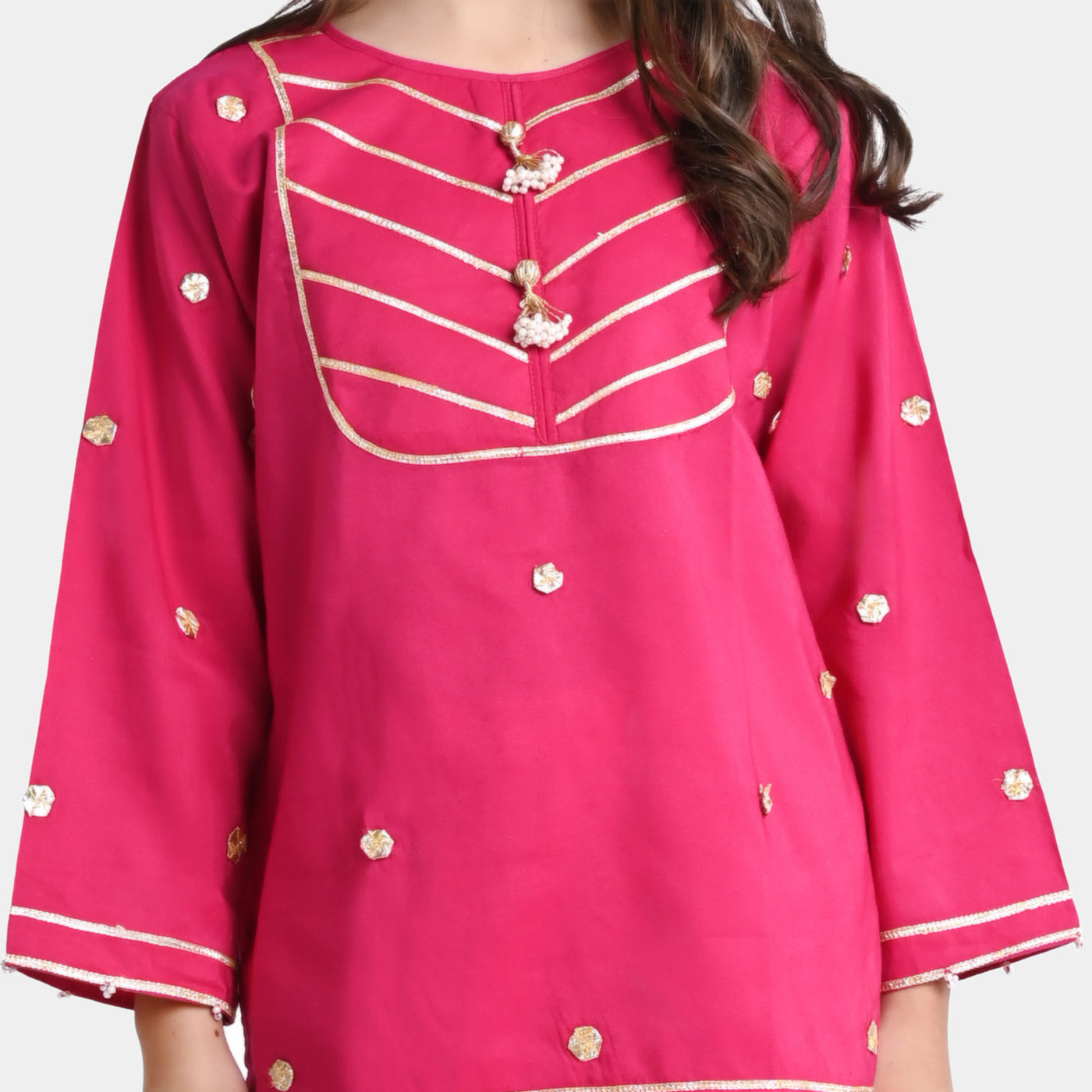 Girls Cotton Viscose 3PCs Suit Gul-Hot | Pink