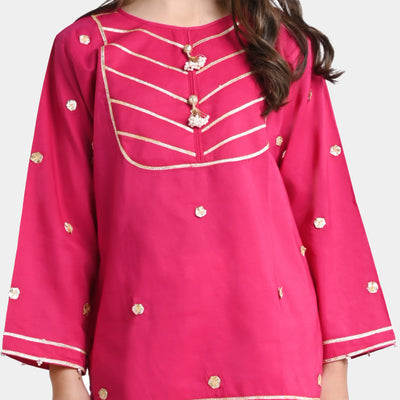 Girls Cotton Viscose 3PCs Suit Gul-Hot | Pink