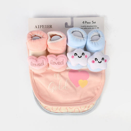 Baby Bibs & Booties Set | 4 Pcs