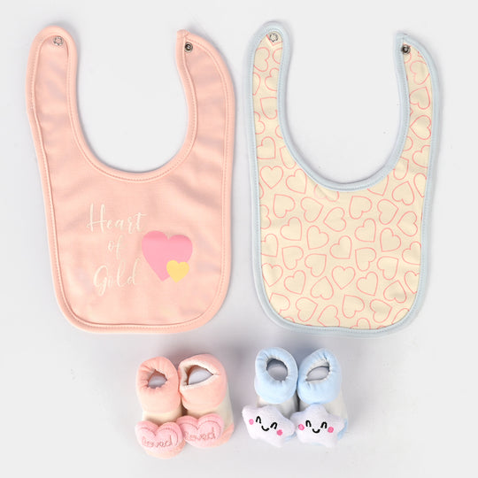 Baby Bibs & Booties Set | 4 Pcs