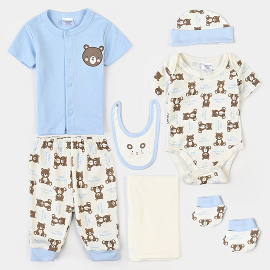 Infant Boys Cotton Interlock 8PCs Set-Blue/Cream