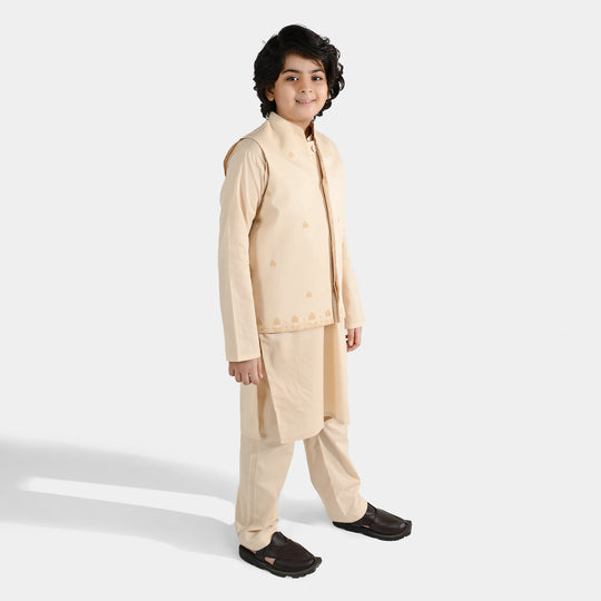 Boys Cotton Slub 3Piece Suit (Peach Punch)