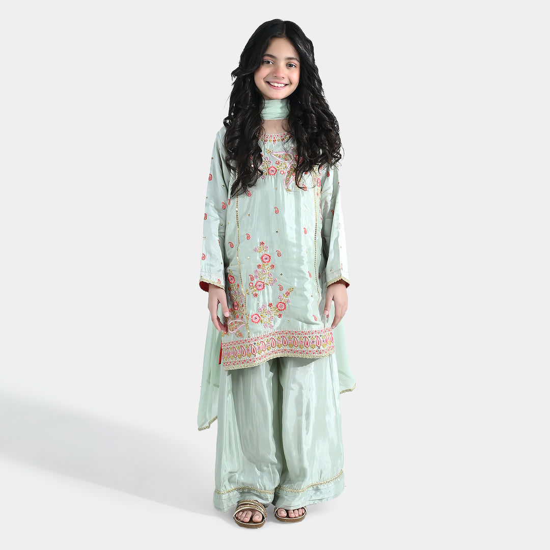 Girls Raw Silk 3Pcs (Gulshan) - Green