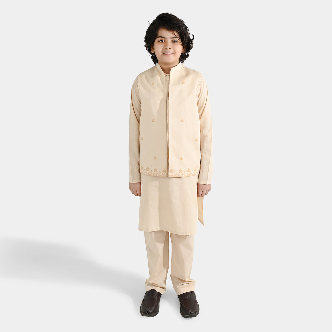 Boys Cotton Slub 3Piece Suit (Peach Punch)