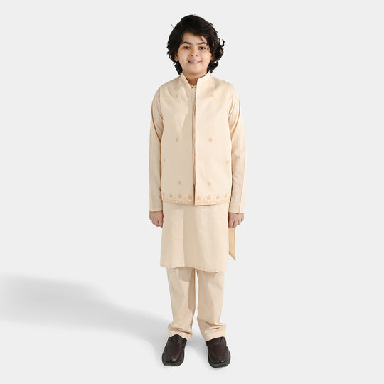 Boys Cotton Slub 3Piece Suit (Peach Punch)