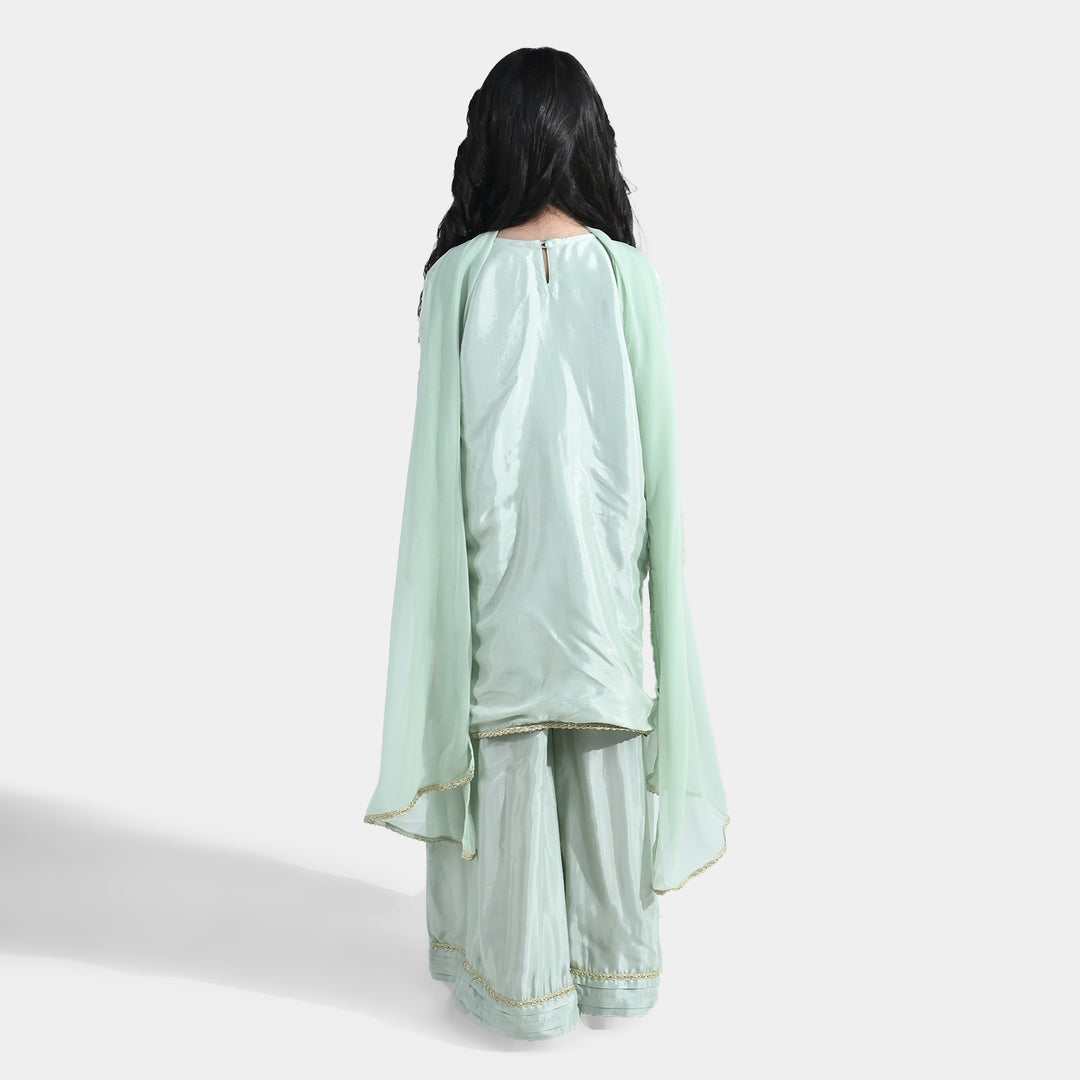 Girls Raw Silk 3Pcs (Gulshan) - Green