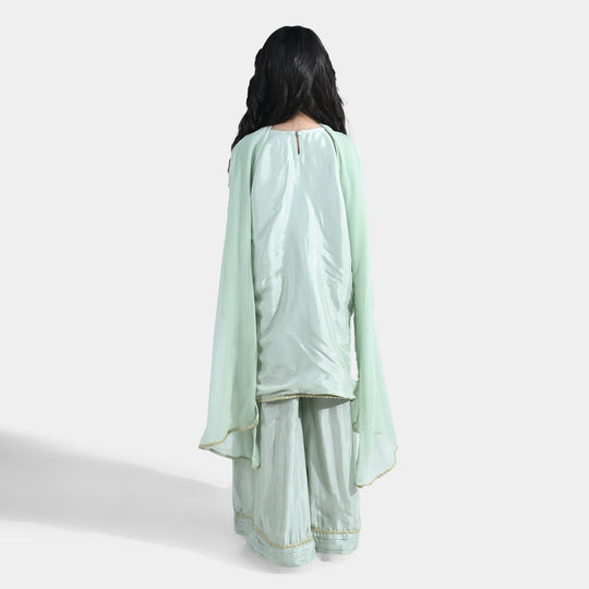 Girls Raw Silk 3Pcs (Gulshan) - Green