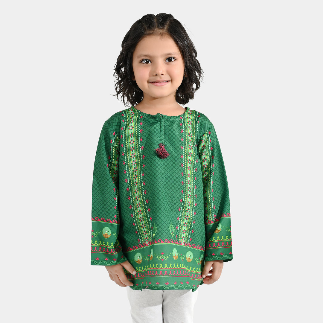 Girls Poly Lawn Casual Top Panel Flags-Green