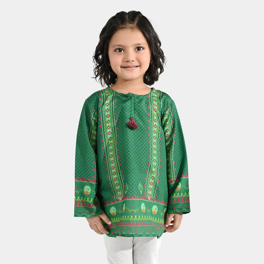 Girls Poly Lawn Casual Top Panel Flags-Green