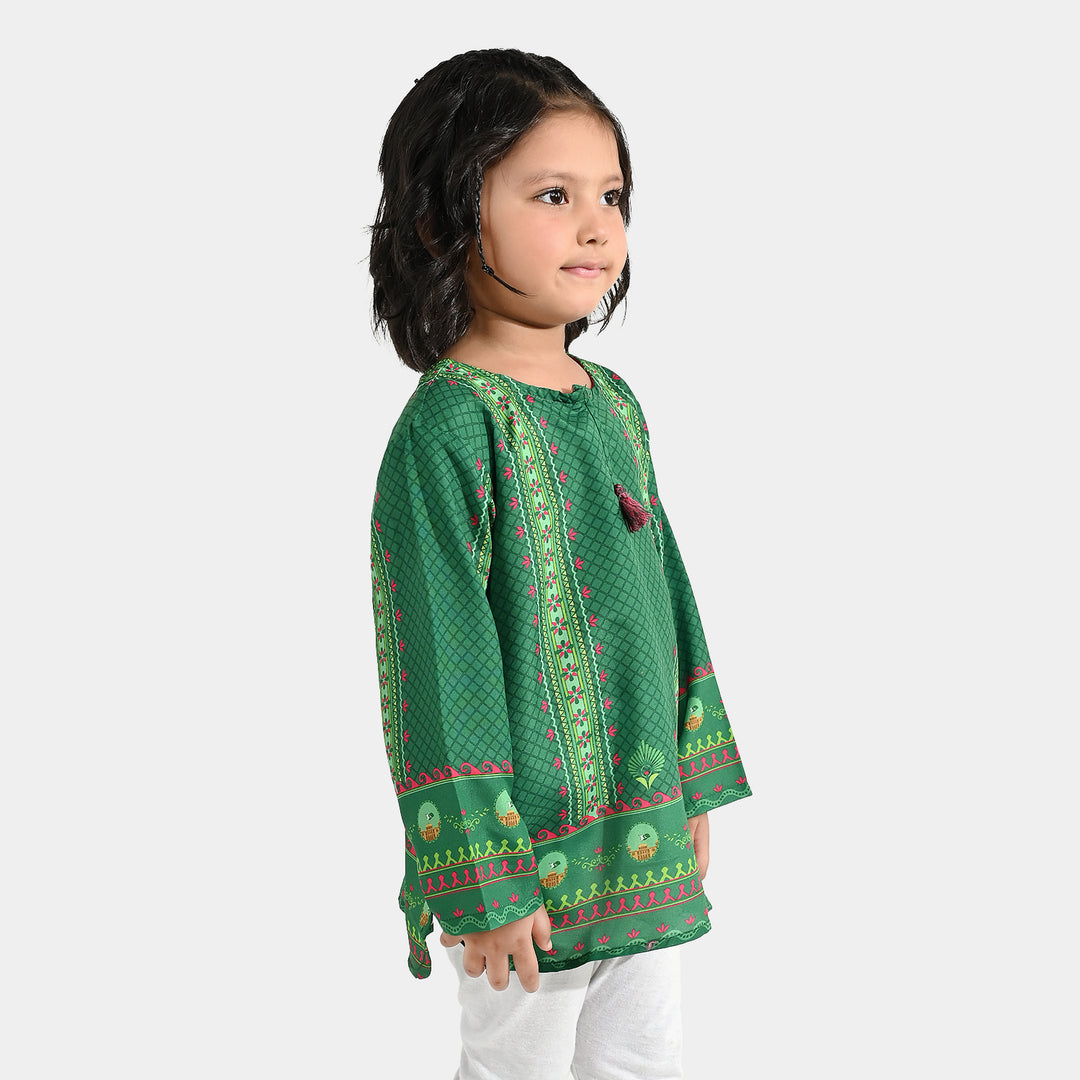 Girls Poly Lawn Casual Top Panel Flags-Green
