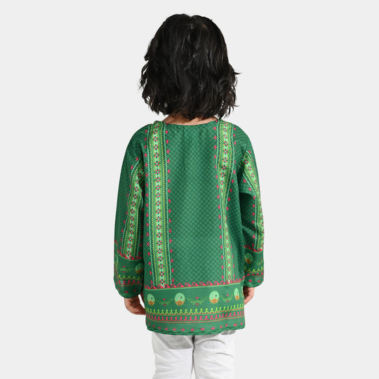 Girls Poly Lawn Casual Top Panel Flags-Green