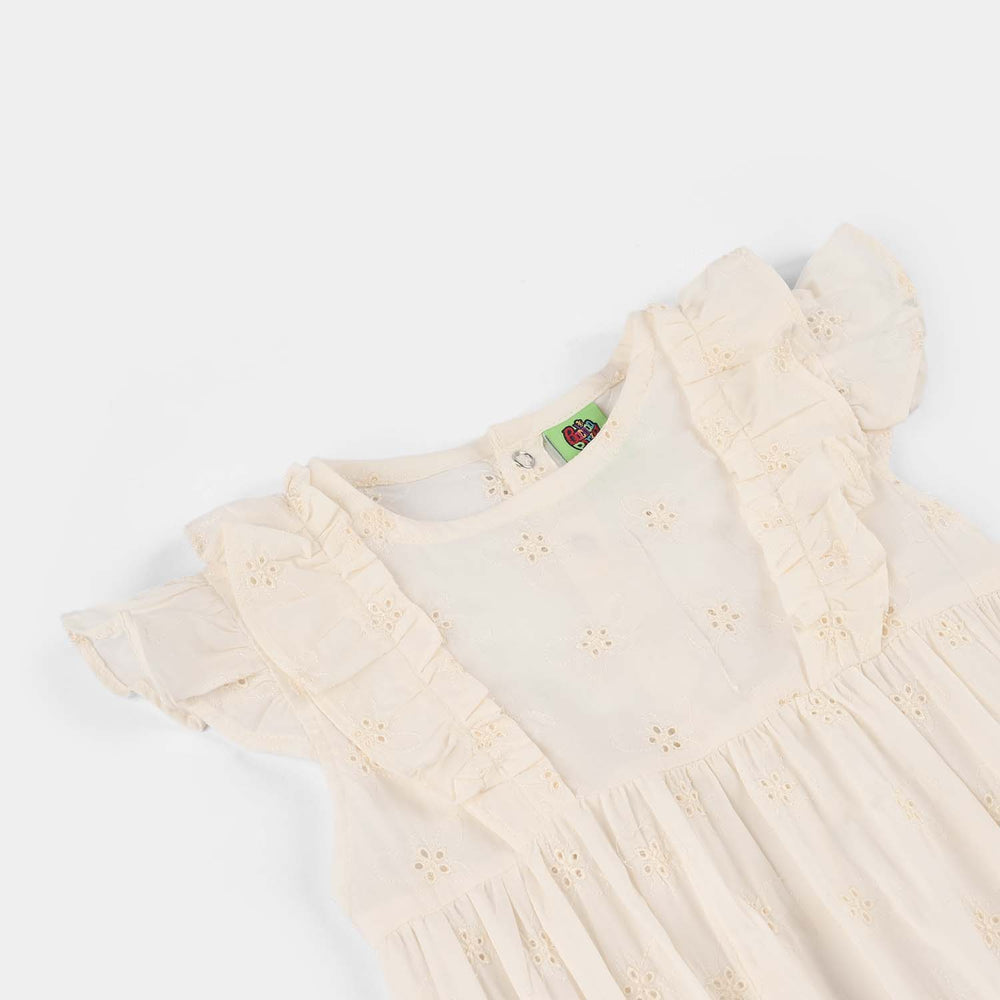 Infant Girls Cotton Romper (Chicken Kari) - Off-White