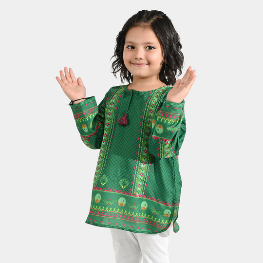 Girls Poly Lawn Casual Top Panel Flags-Green