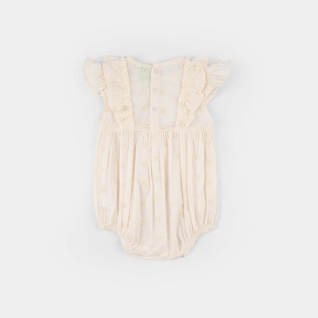 Infant Girls Cotton Romper (Chicken Kari) - Off-White