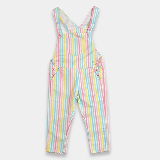 Girls Cotton DUNGAREE  Multi Stripes-Multi