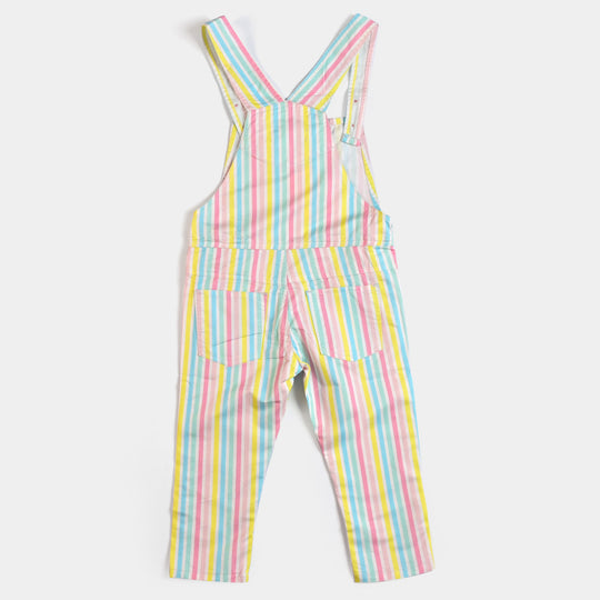 Girls Cotton DUNGAREE  Multi Stripes-Multi