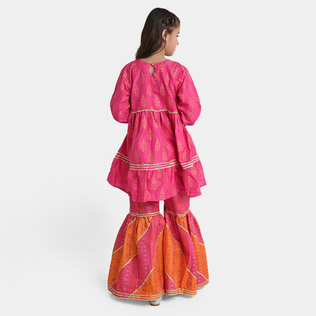 Girls Raw Silk 3PCs Suit Rang Snapshot | Pink