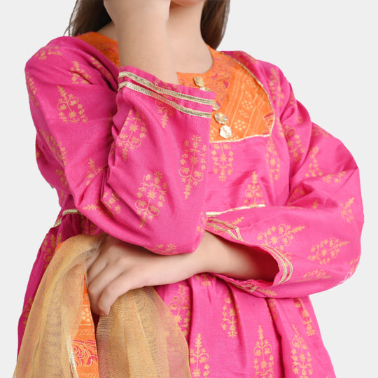 Girls Raw Silk 3PCs Suit Rang Snapshot | Pink