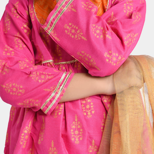 Girls Raw Silk 3PCs Suit Rang Snapshot | Pink