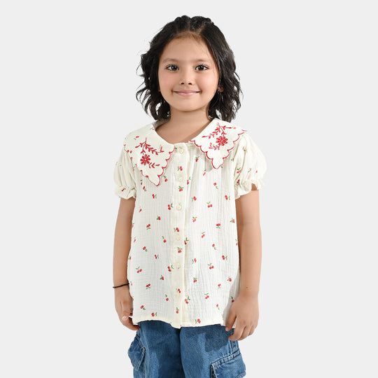 Girls Poly Crinkle Emb Top Pery-White