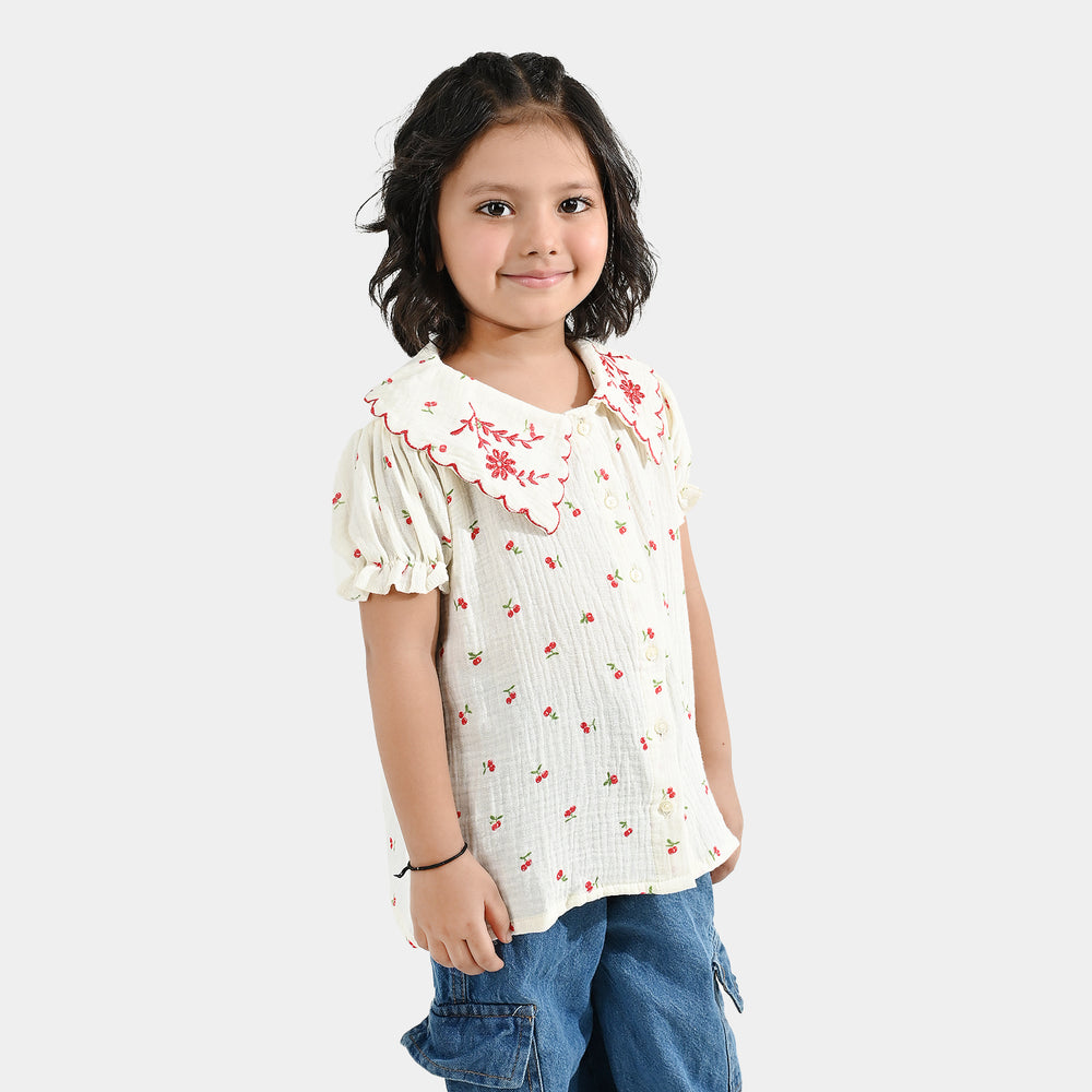 Girls Poly Crinkle Emb Top Pery-White
