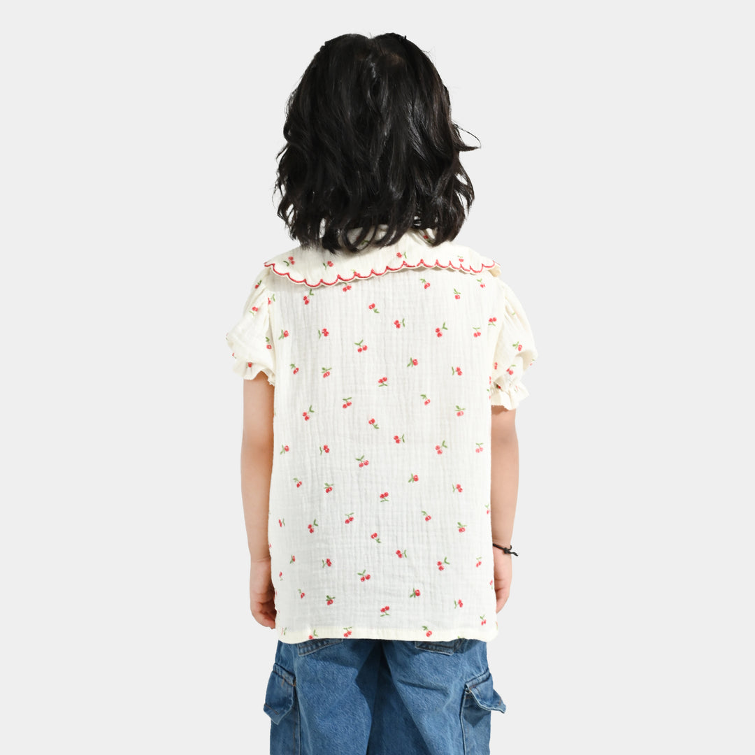 Girls Poly Crinkle Emb Top Pery-White