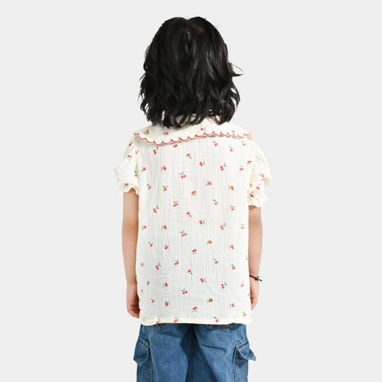Girls Poly Crinkle Emb Top Pery-White