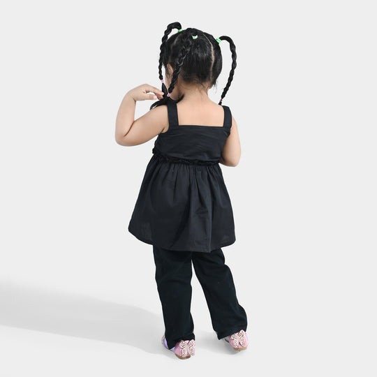 Infant Girls’ Cotton Embroidered Kurti – Black