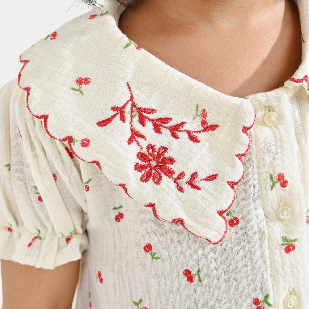 Girls Poly Crinkle Emb Top Pery-White