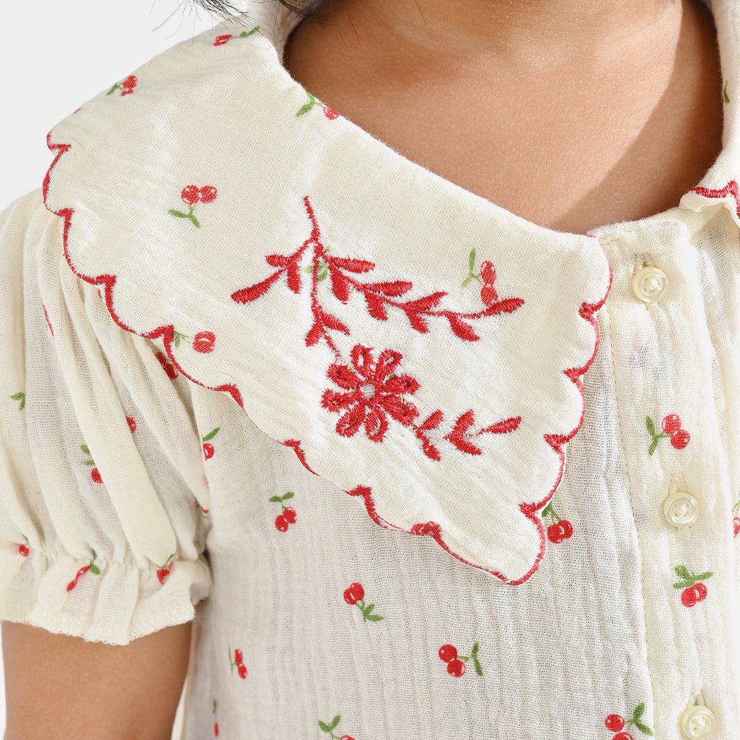 Girls Poly Crinkle Emb Top Pery-White