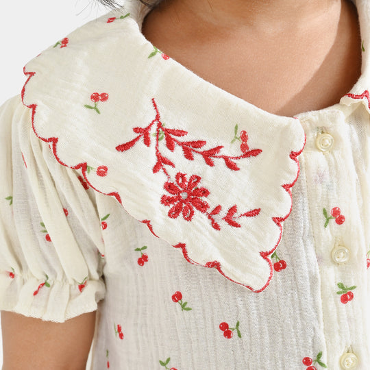 Girls Poly Crinkle Emb Top Pery-White