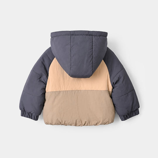 Infant Boys Polyester Puffer Jacket Hood- BROWN/GREY
