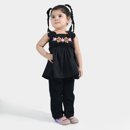 Infant Girls’ Cotton Embroidered Kurti – Black