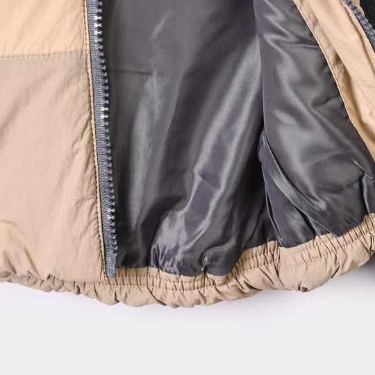 Infant Boys Polyester Puffer Jacket Hood- BROWN/GREY
