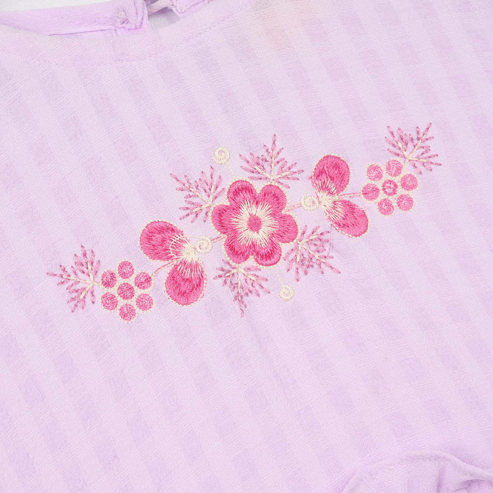 Girls Poly Crinkle Emb Frock Lavendor
