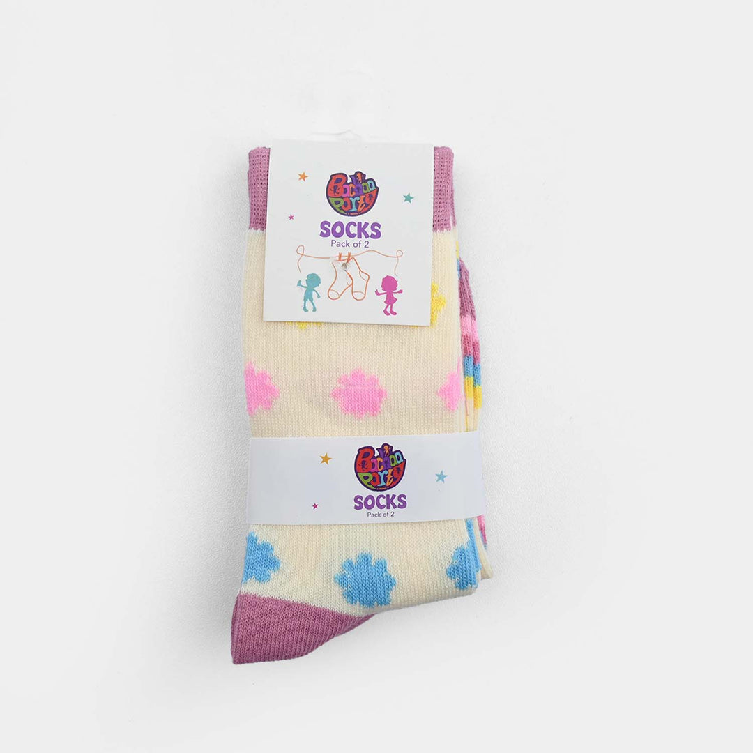 Girls Cotton Sock Pack of 2 Dots & Stripes-BEIGE
