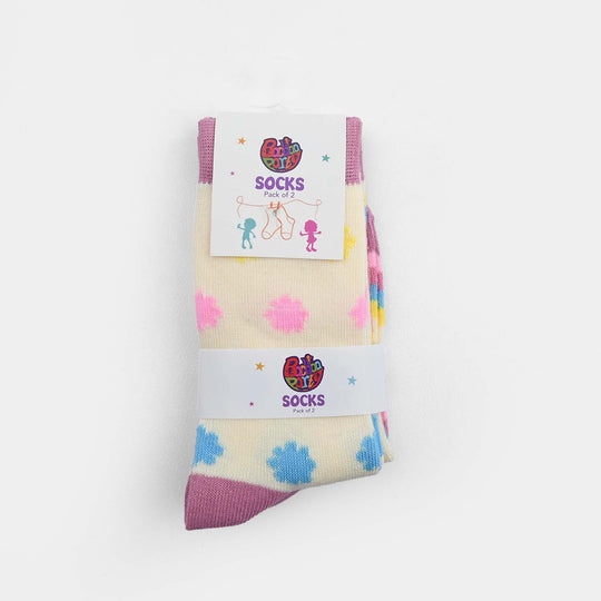 Girls Cotton Sock Pack of 2 Dots & Stripes-BEIGE