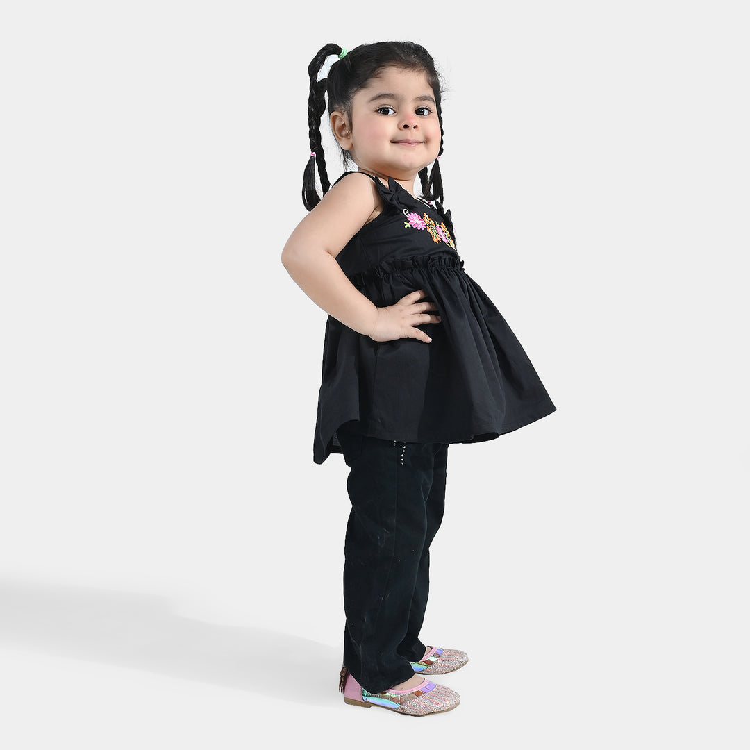 Infant Girls’ Cotton Embroidered Kurti – Black