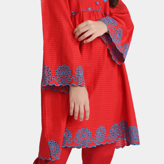 Girls Jacquard 2Pcs Suit Lively-Red