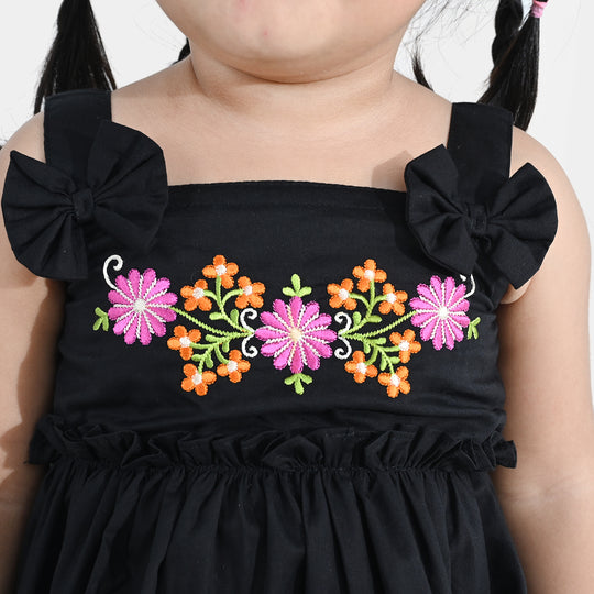 Infant Girls’ Cotton Embroidered Kurti – Black