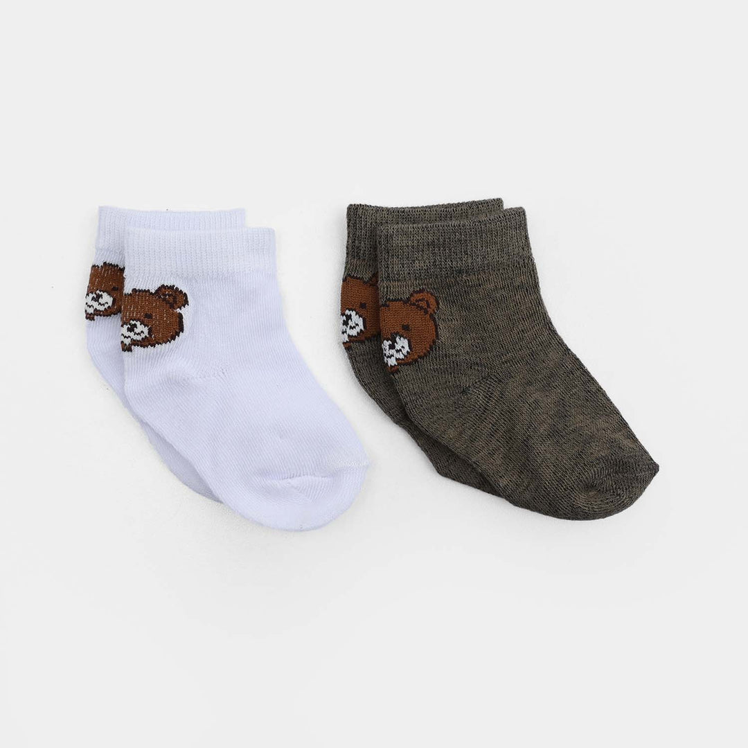 Infant Boys Cotton Ankle Sock Pack Of 2 Bear-White.Brown