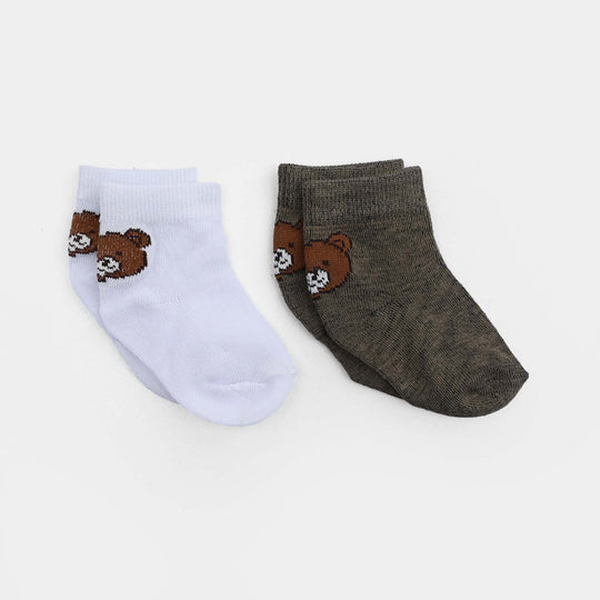 Infant Boys Cotton Ankle Sock Pack Of 2 Bear-White.Brown
