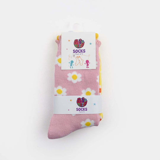 Girls Cotton Sock Pack of 2 Flowers-Yellow.Pink
