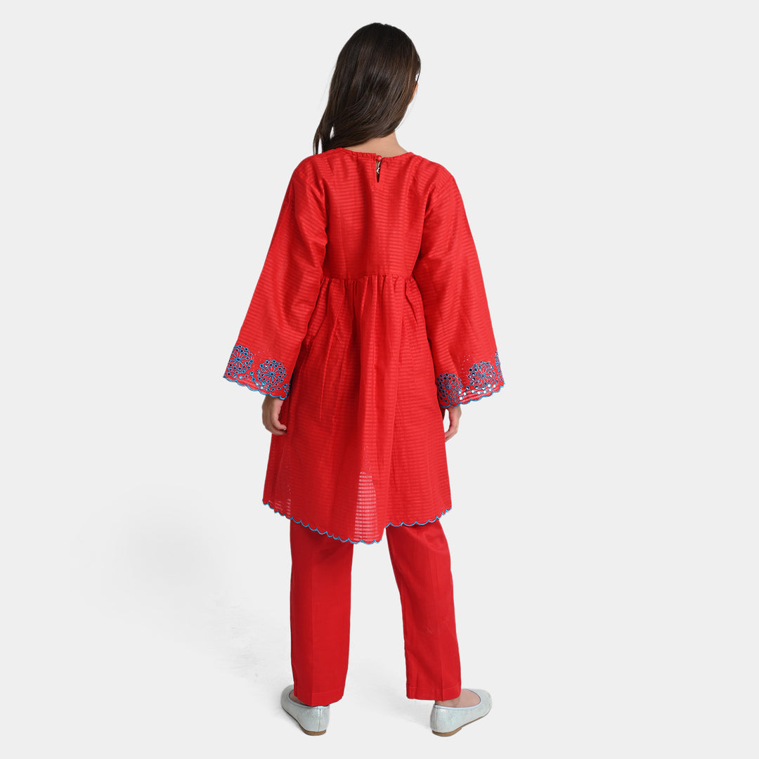 Girls Jacquard 2Pcs Suit Lively-Red