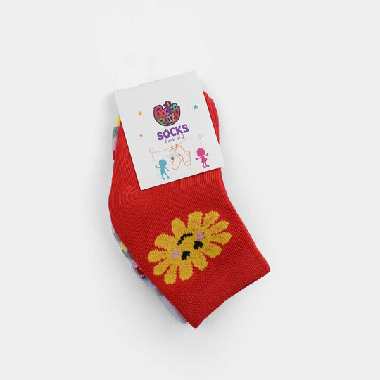 Infant Girls Cotton Sock Pack Of 2 Stripe & Sun-Pink/White